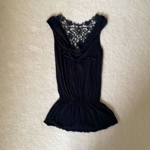 New Free People Drapey Lace Back Peplum Black Tank Shirt Top XS